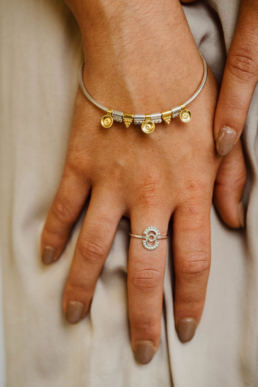 Boudicca Mixed Gold & Silver Bead Bangle