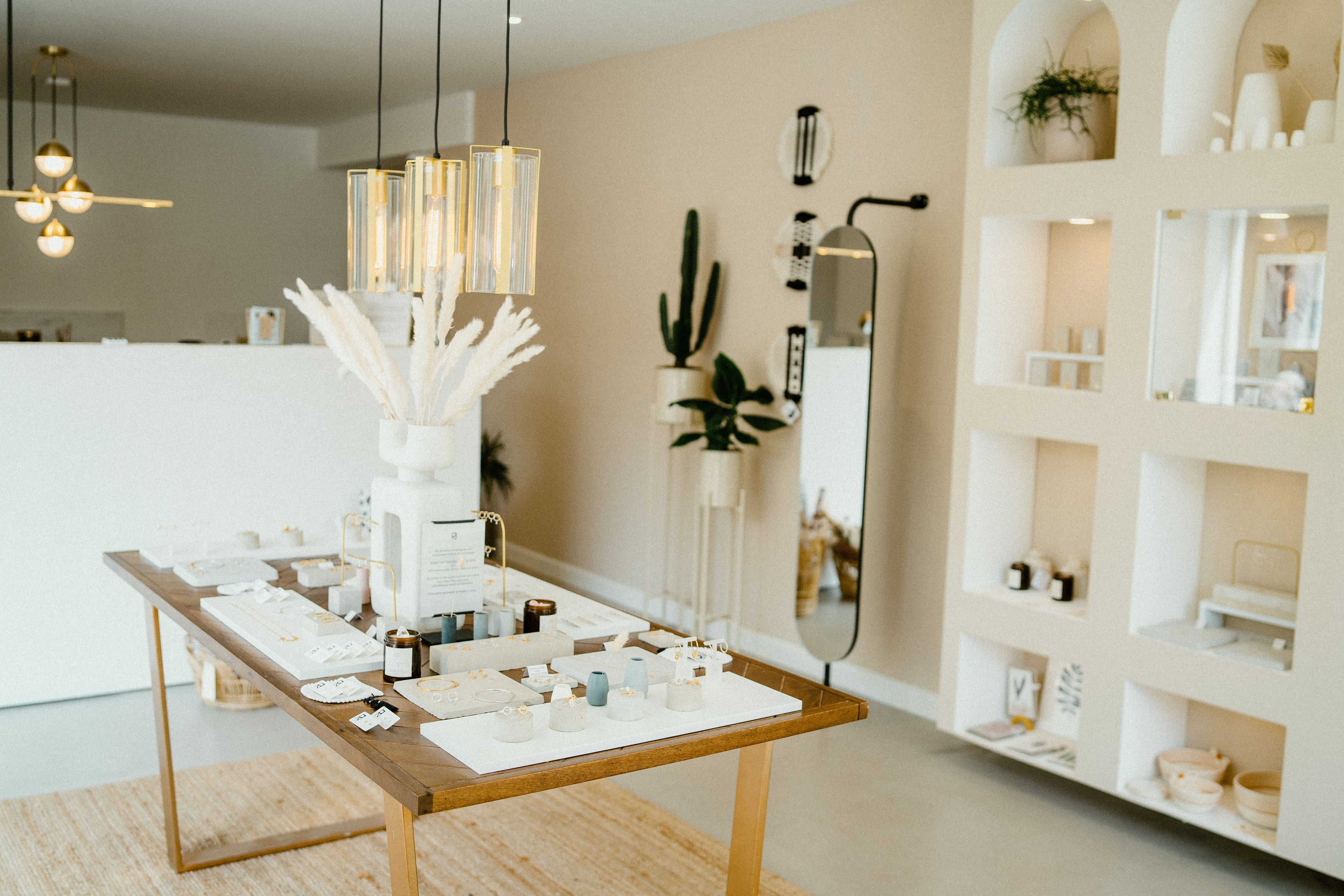 jewellery store, with necklaces, circle rings, gold silver jewellery