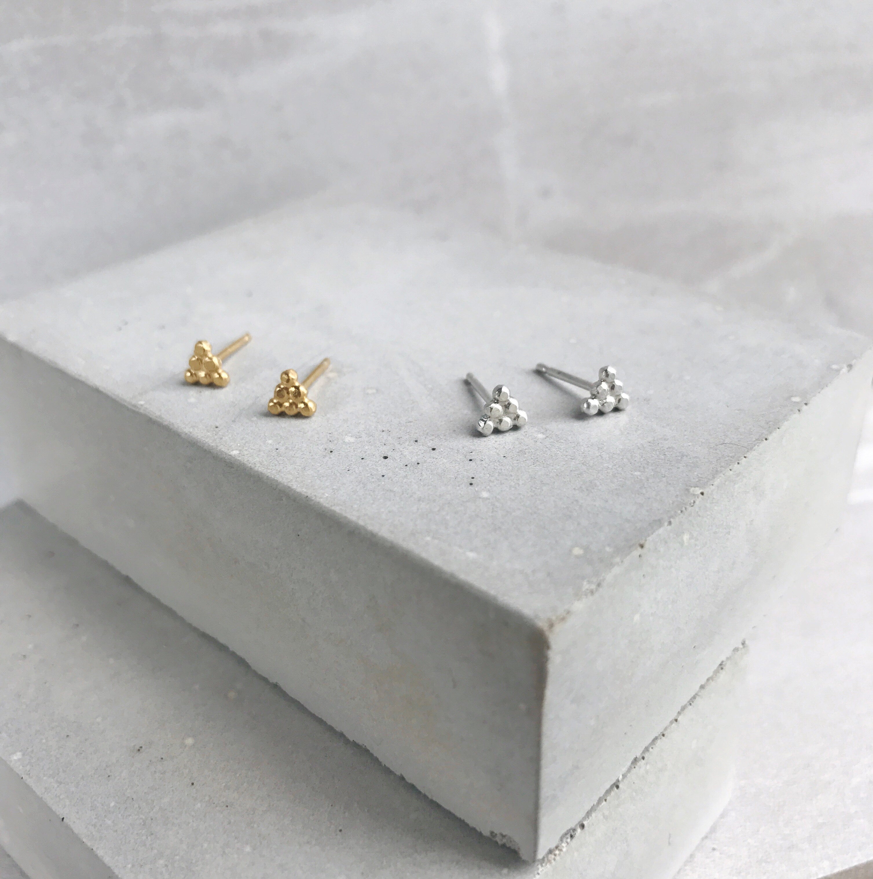tiny hexagon pyramid ear-stud earrings in polished sterling silver —  circlesmith