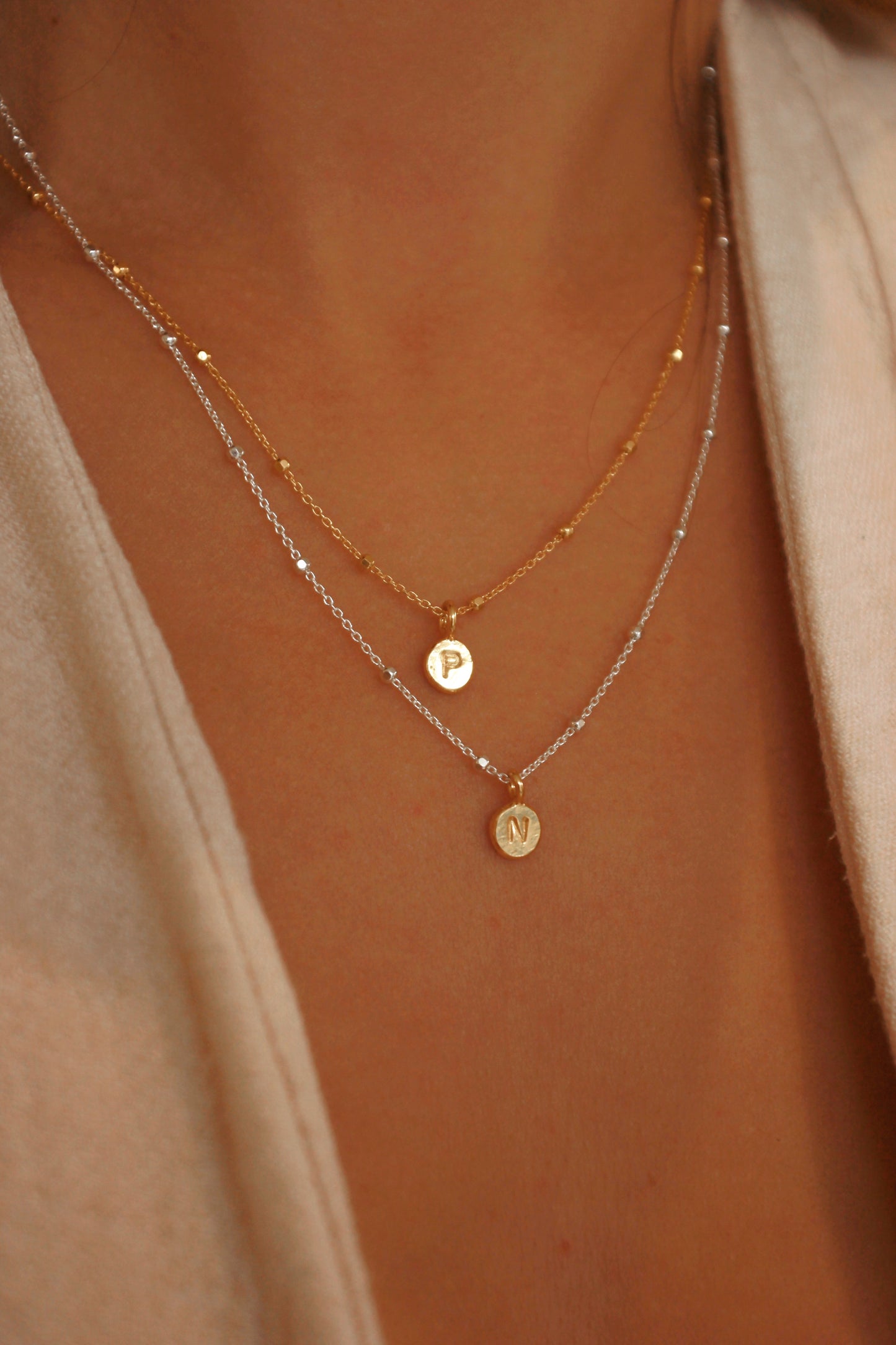 Personalised single charm beaded chain necklace