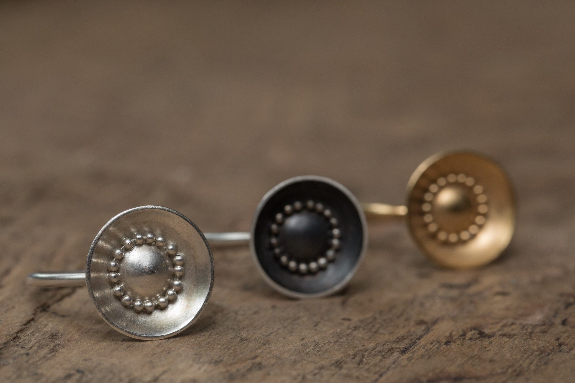 circle rings silver gold oxidised